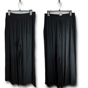 Cb crepe wide leg drawstring pants black casual Summer women's Large rayon